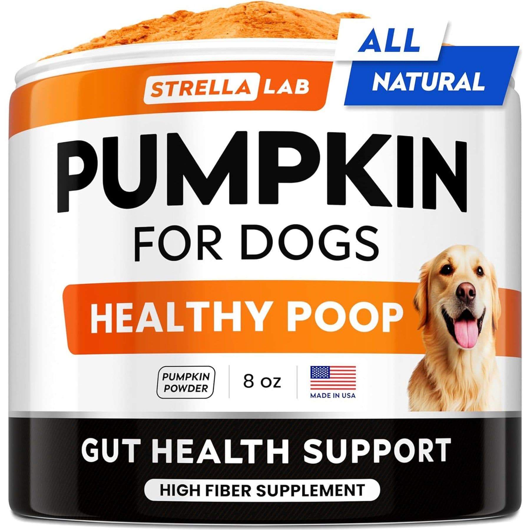 StrellaLab Pumpkin High Fiber Powder Stool Consistency & Softener Supplement for Dogs, 8.1-oz jar