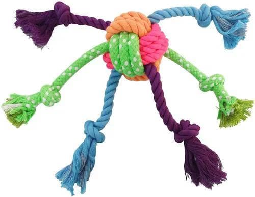 Frisco Fetch colorful ball knot rope dog toy, small/medium size