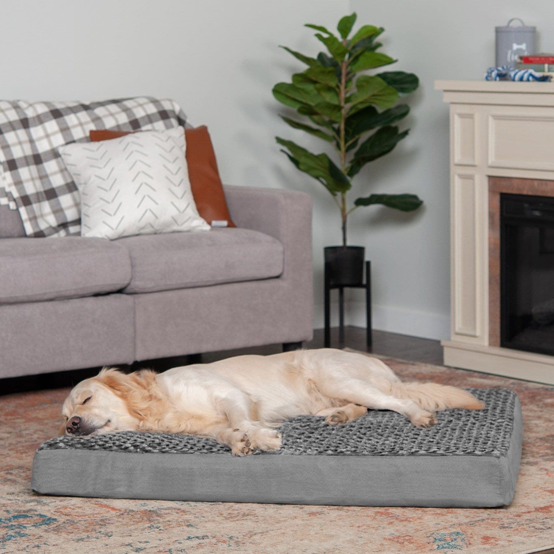 FurHaven NAP Ultra Plush Full Support Deluxe Dog & Cat Bed, Gray, Jumbo