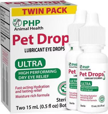 Pet Drops Ultra Lubricant Eye Drops twin pack, two 15-mL sterile bottles with carton