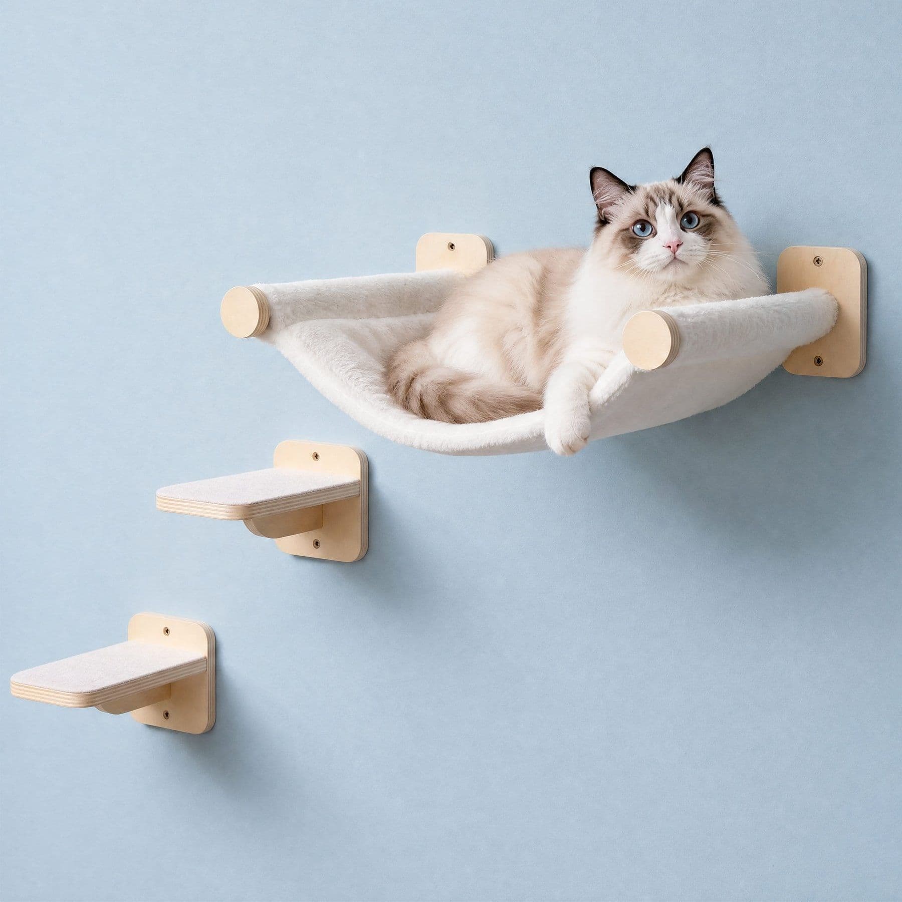 FUKUMARU Hammock with Two Steps Set Furniture, Modern Climbing Cat Wall Shelves, Grey