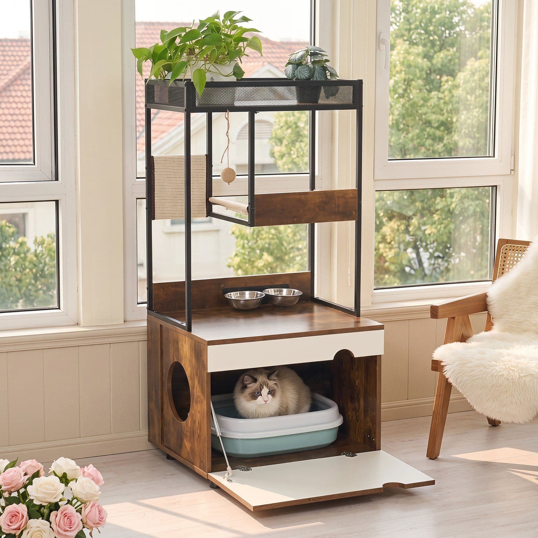 Yafylly Cat Tree & Litter Box Enclosure