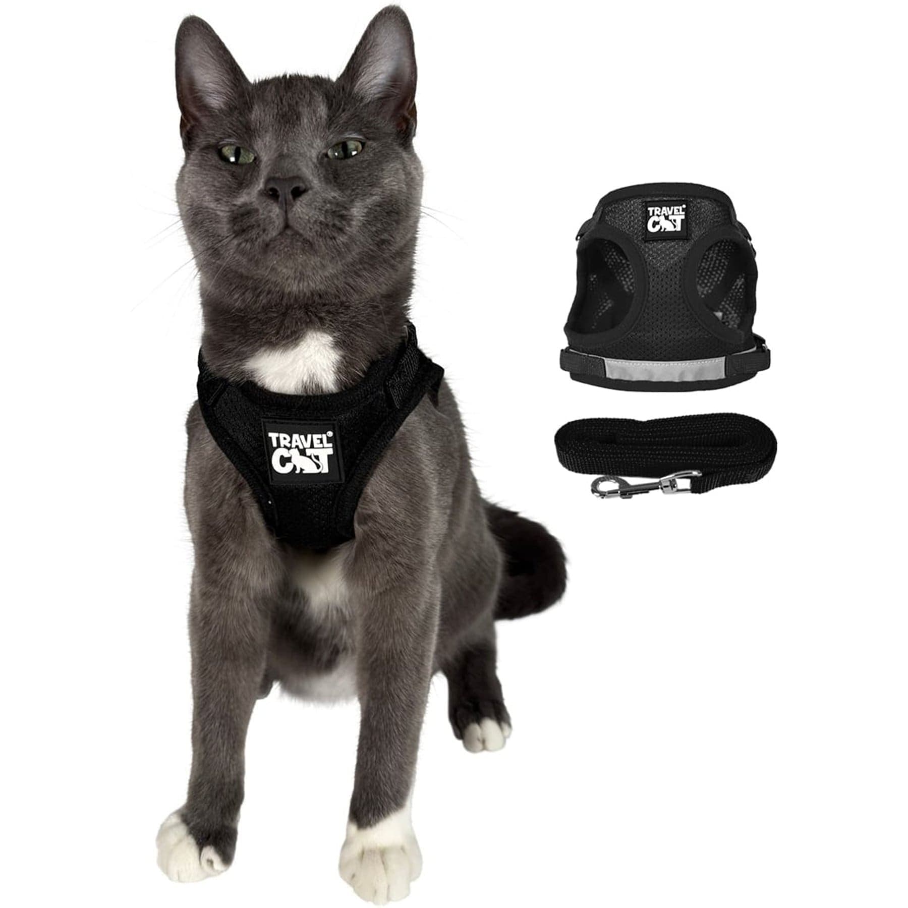 Travel Cat The True Adventurer Reflective Cat & Kitten Harness & Leash, Black, Small