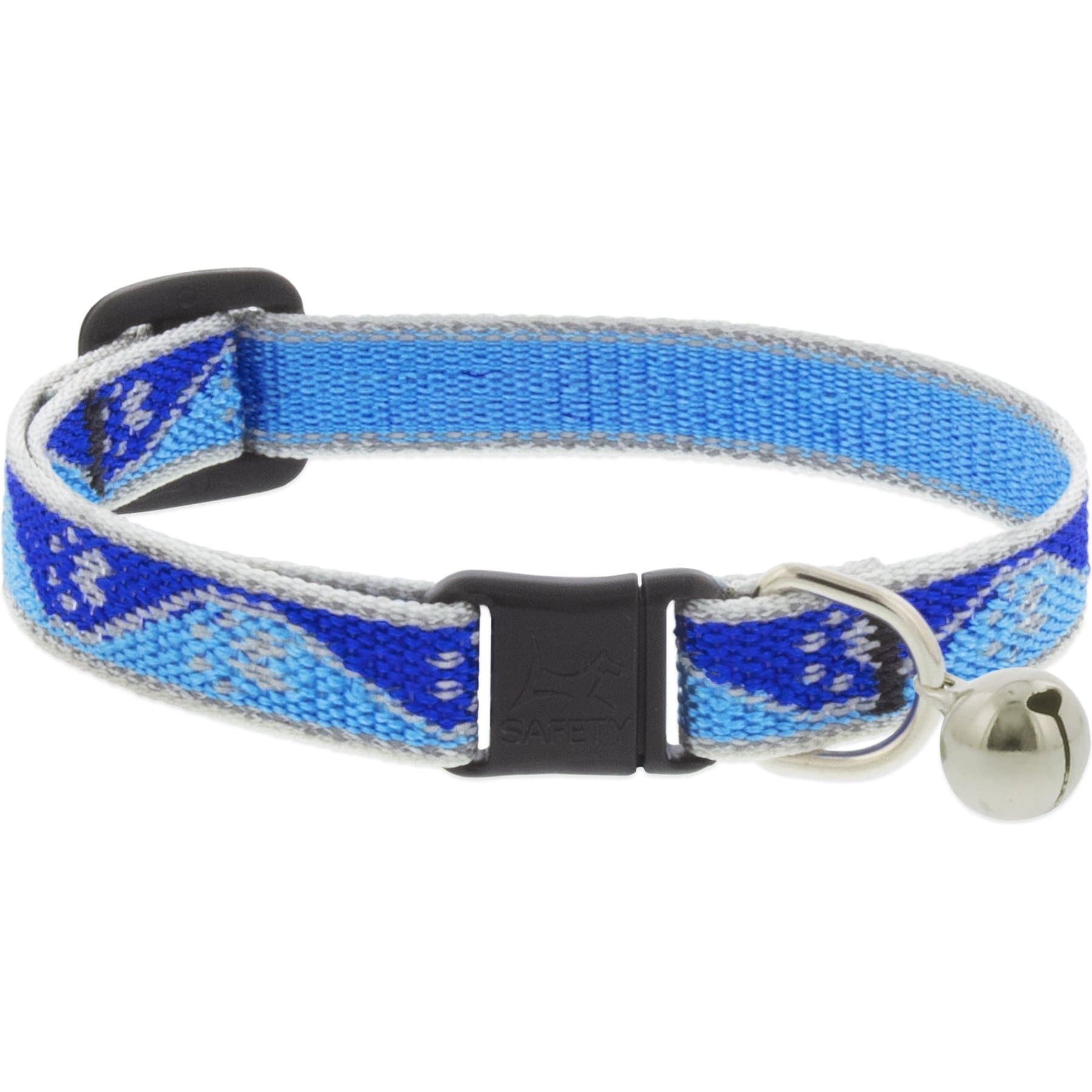LupinePet Reflective Breakaway Buckle Safety Cat Collar with Bell, Blue Paws