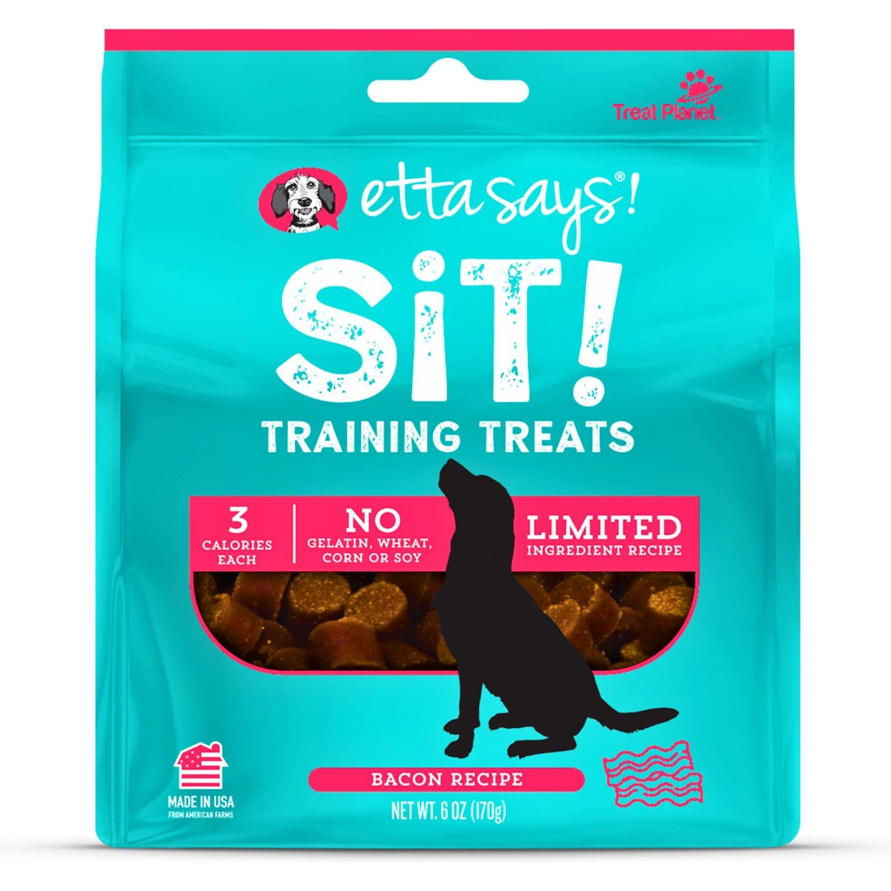 Etta Says! Sit! Training Treats Bacon Recipe Dog Treats, 6-oz bag