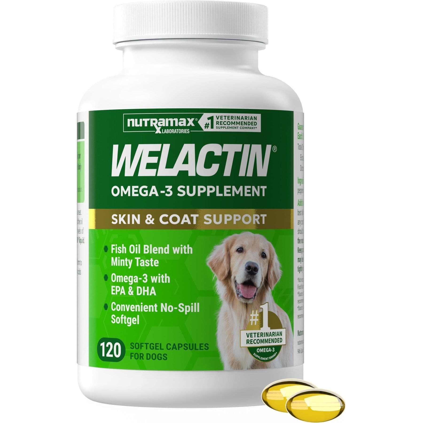 Nutramax Welactin Omega-3 Fish Oil Liquid Softgels Skin & Coat Supplement for Dogs, 360 count