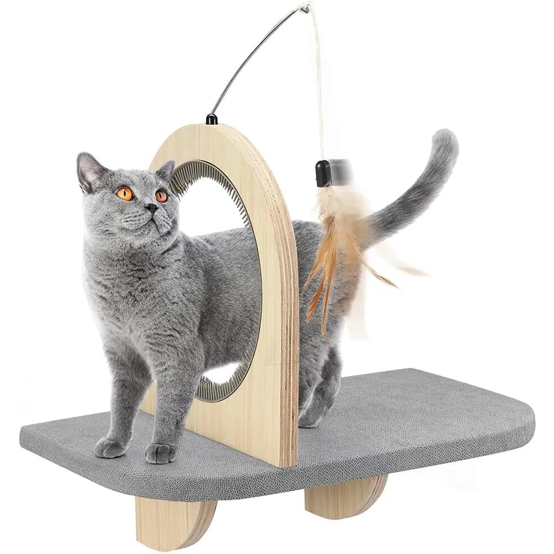 allforpaws Skywalk Groom & Play Platform Cat Wall Shelves, Beige