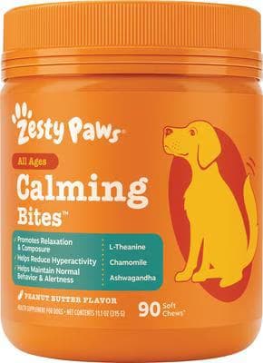 Zesty Paws Hemp Calming Bites Peanut Butter Flavored Soft Chews for dogs, 90 count jar