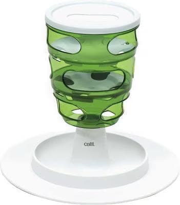 Green and white Catit Senses 2.0 Food Tree slow feeder for cats on a round base