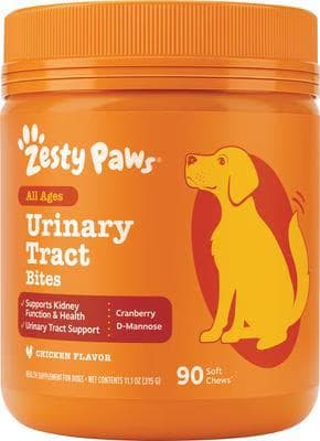 Zesty Paws Urinary Tract Bites cranberry chicken-flavored soft chews for dogs, 90-count jar