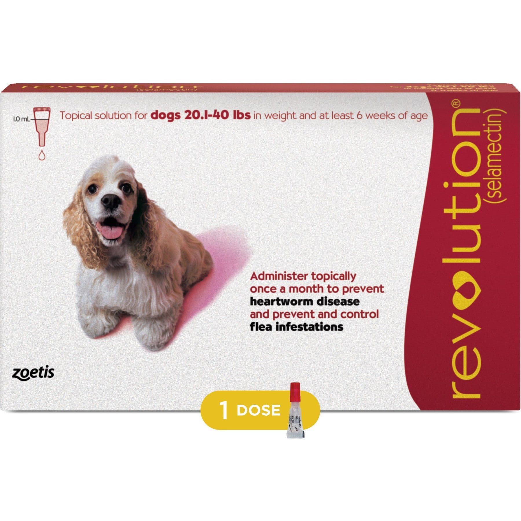 Revolution Topical Solution for Dogs, 20.1-40 lbs (Red Box), 1 Dose (1-mo. supply)