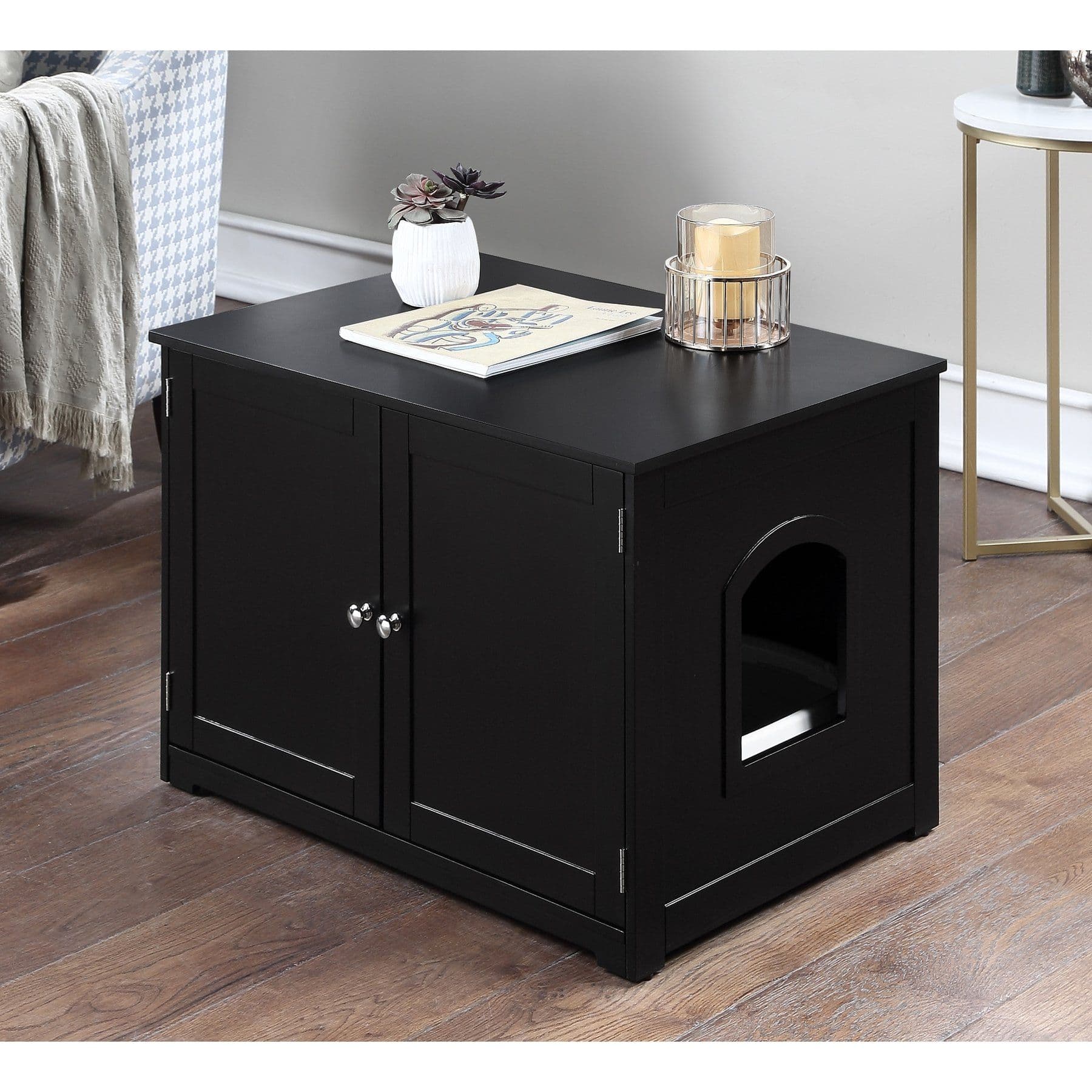 ZooVilla Kitty Litter Loo Bench Cat Litter Box Enclosure, Black
