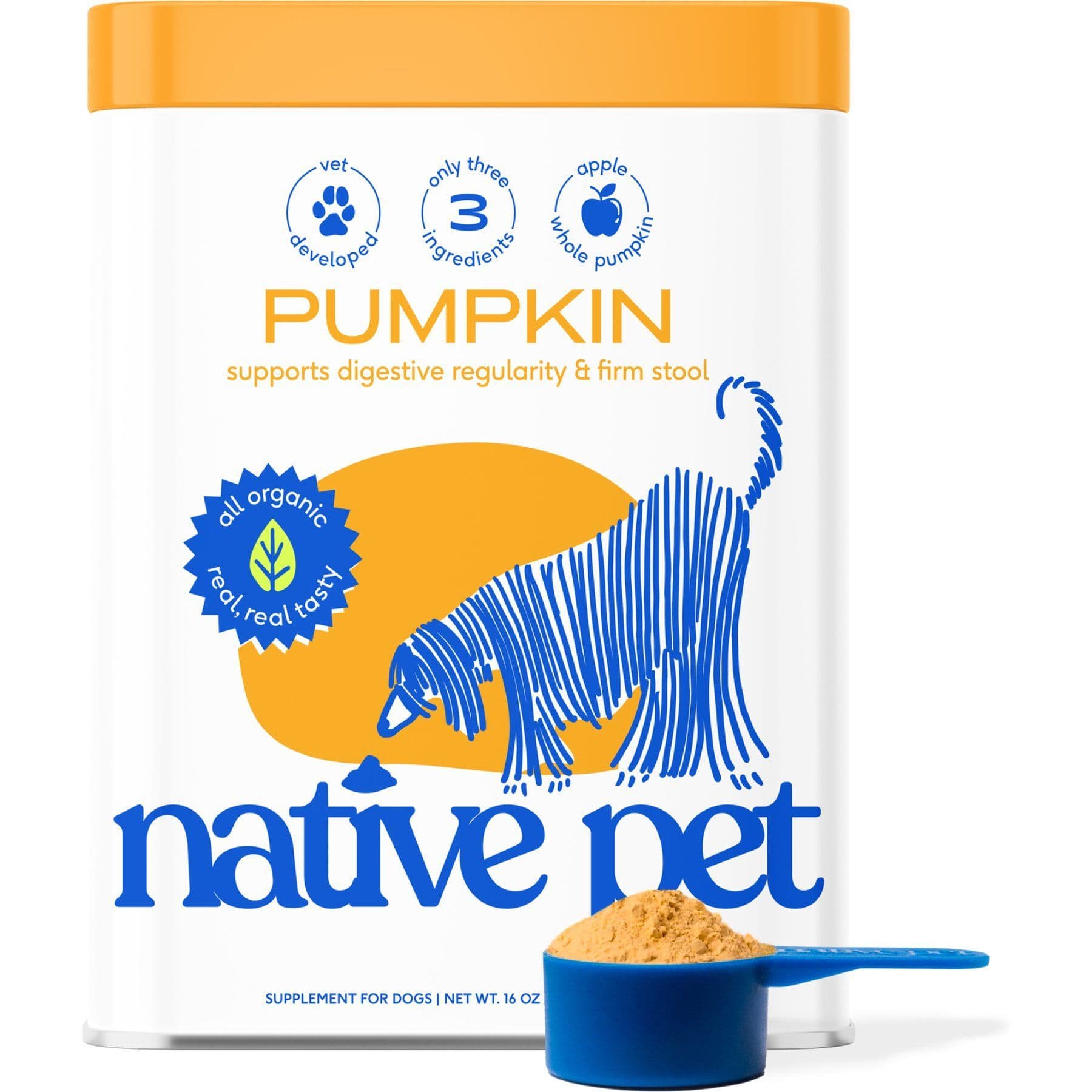 Native Pet Pumpkin Fiber Powder Organic, Human Grade Digestive Supplement for Dogs, 16-oz
