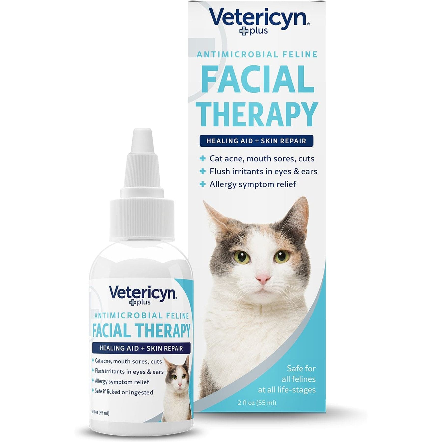 Vetericyn Plus Antimicrobial Feline Facial Therapy for Cat Acne, Eye & Ear Problems & Mouth Sores, 2-fl oz bottle