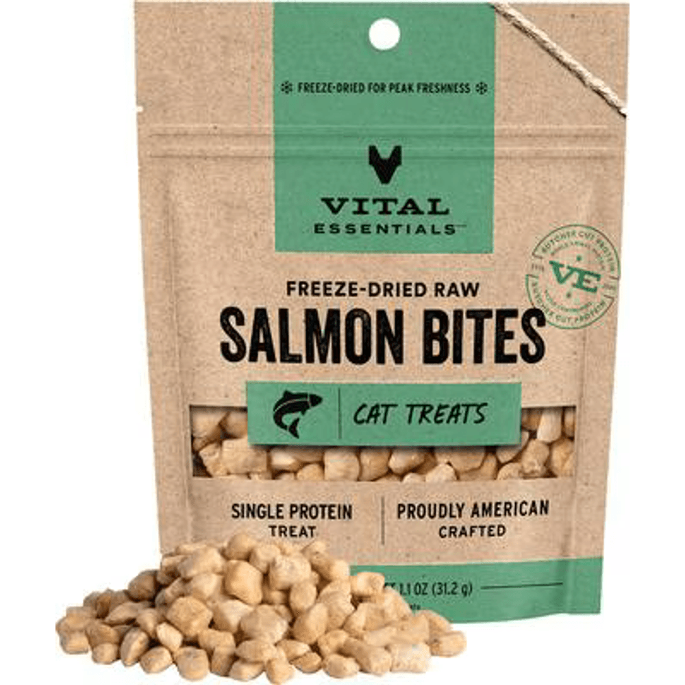 Vital Essentials freeze-dried raw salmon bites single-protein cat treats bag
