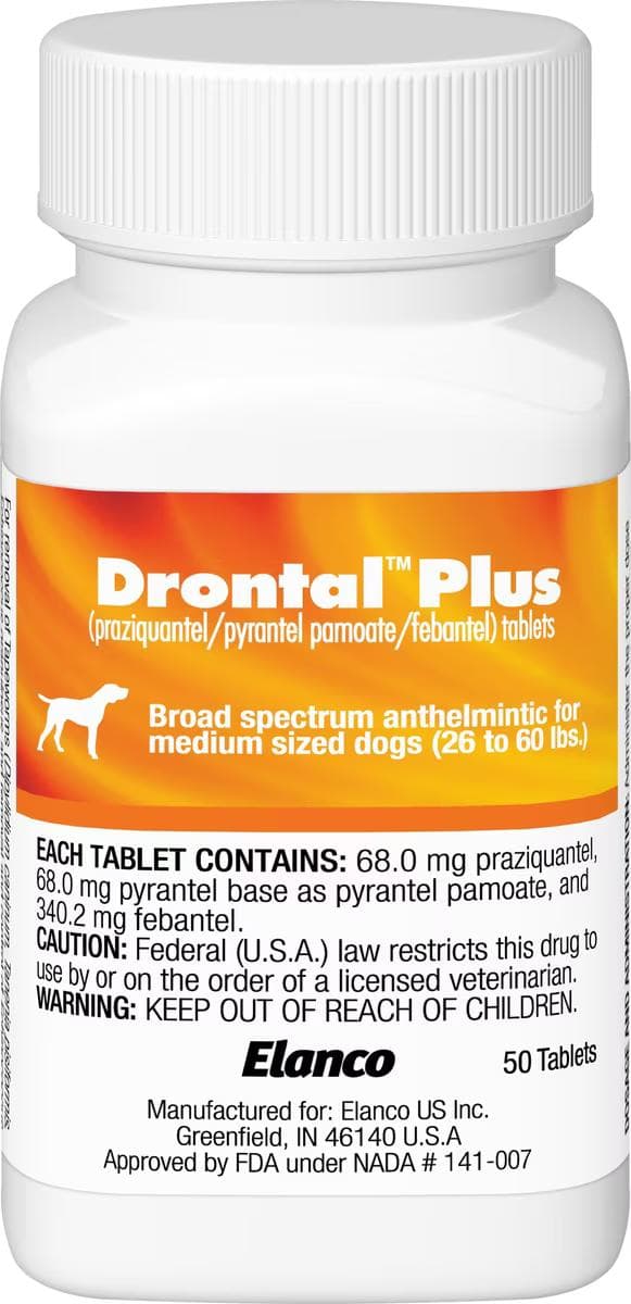 Drontal Plus broad-spectrum dewormer tablets for medium dogs