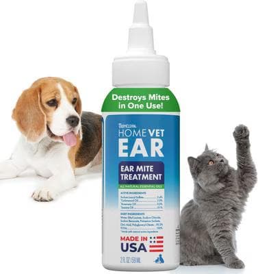 TropiClean HomeVet Ear Mite Treatment, 2-fl oz bottle, for dogs and cats