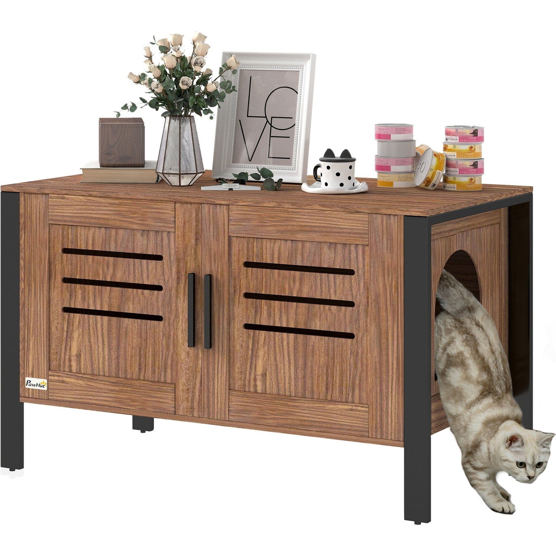 PawHut Furniture Style Cabinet Cat Litter Box Enclosure