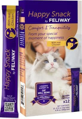 Feliway Happy Snack Chicken Puree Lickable Cat Treats, 12 count box with tube