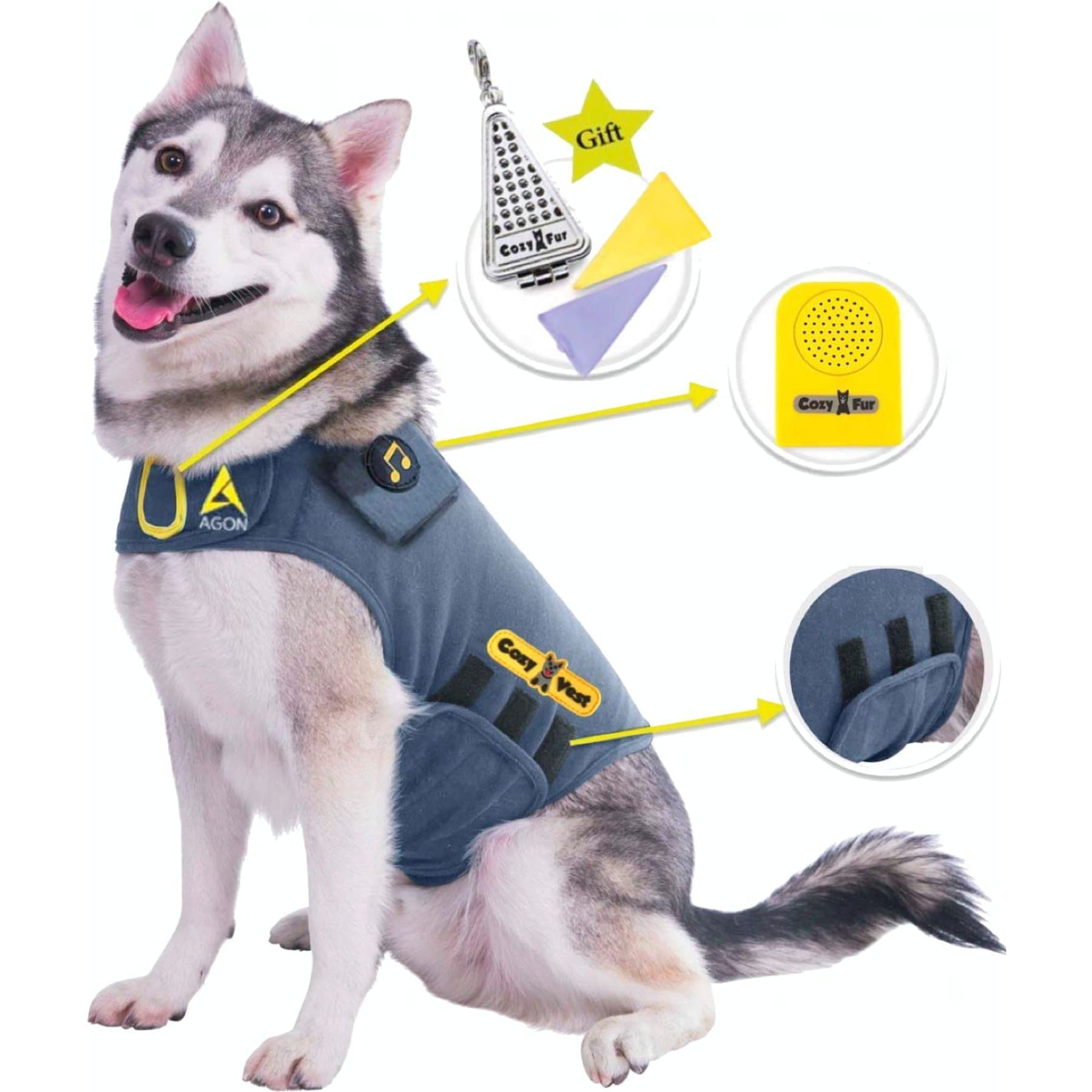 CozyVest 3-in-1 Anxiety Music & Essential Oil Aromatherapy Dog Calming Vest, Gray, Medium