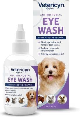 Vetericyn Plus Antimicrobial Eye Wash, 3-fl oz bottle and carton, for dogs, cats, horses and small pets