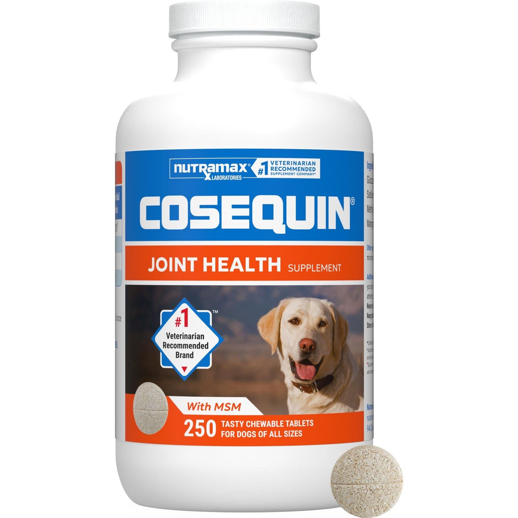 Nutramax Cosequin Maximum Strength Plus MSM Chewable Tablets for Dogs, 250 count, bundle of 2 (500 tablets total)
