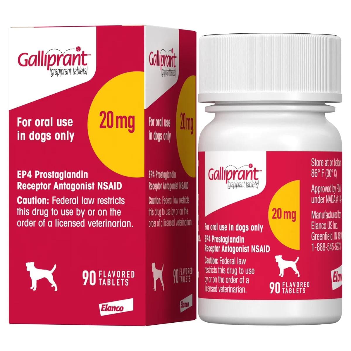Galliprant grapiprant 20 mg tablets box and bottle, prescription arthritis anti-inflammatory for dogs
