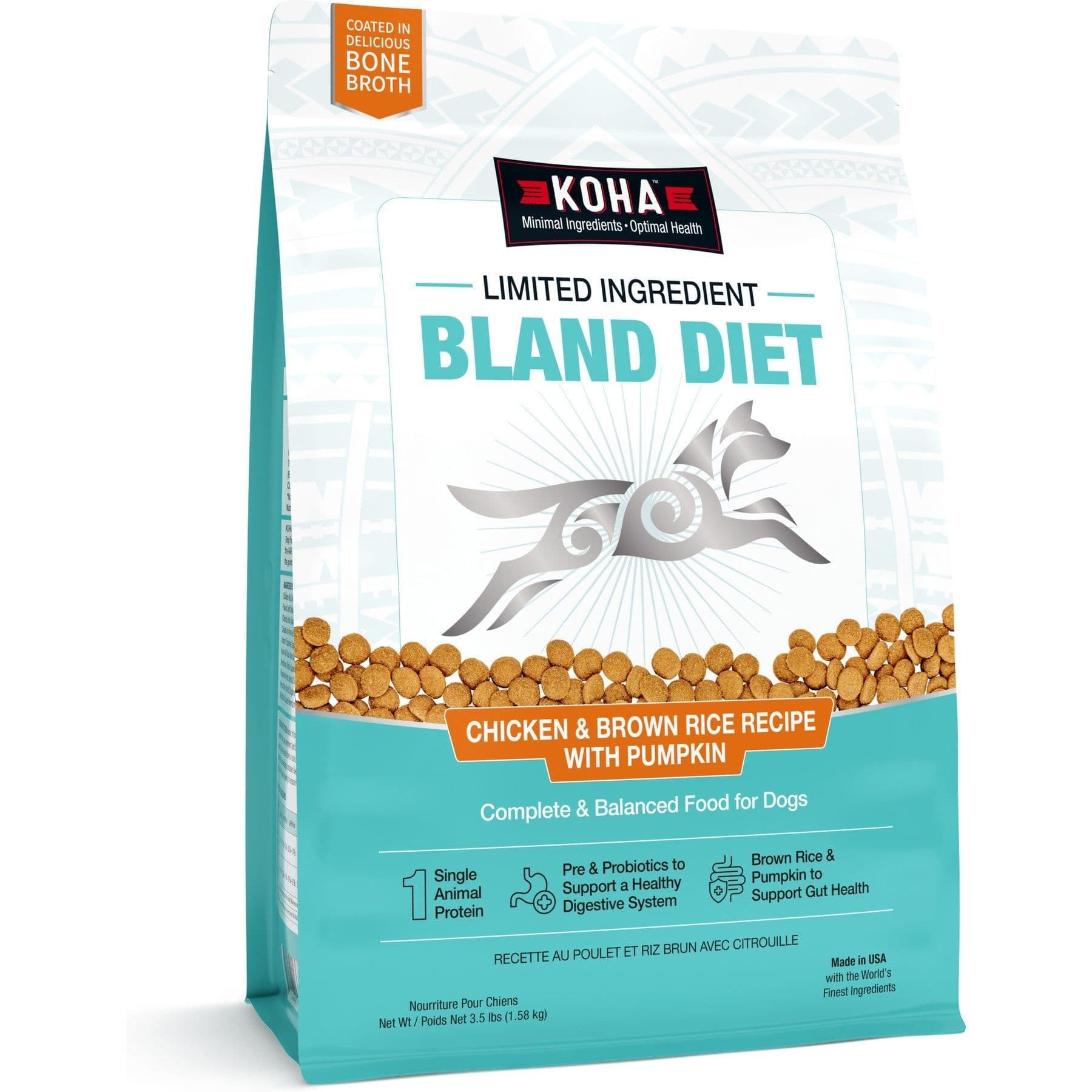 KOHA Limited Ingredient Bland Diet Sensitive Stomach Chicken & Brown Rice with Pumpkin Dry Food Dog Food, 3.5-lb bag