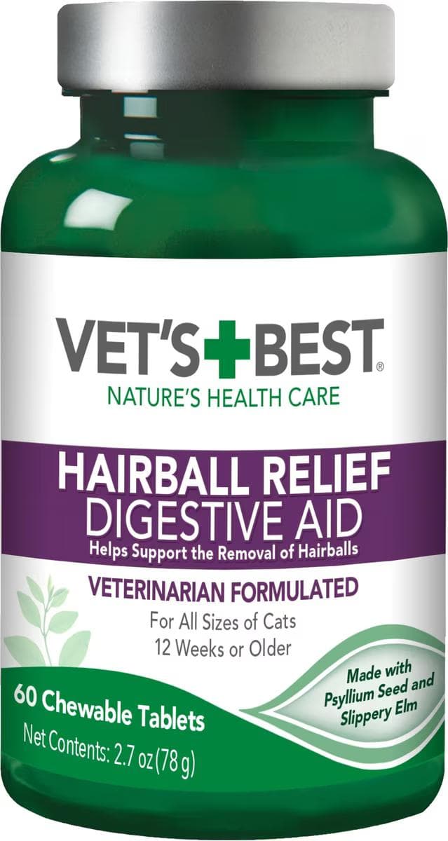 Vet's Best Hairball Relief Digestive Aid chewable tablets bottle for cats, 60 count