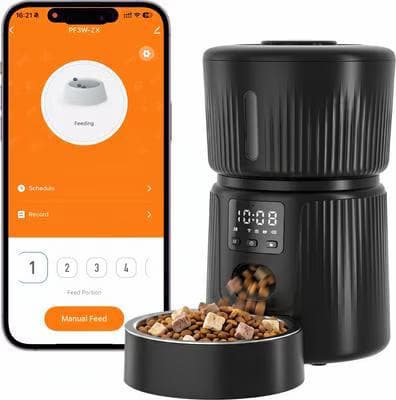 PATPET 2.4G WiFi black automatic dog and cat feeder with app control