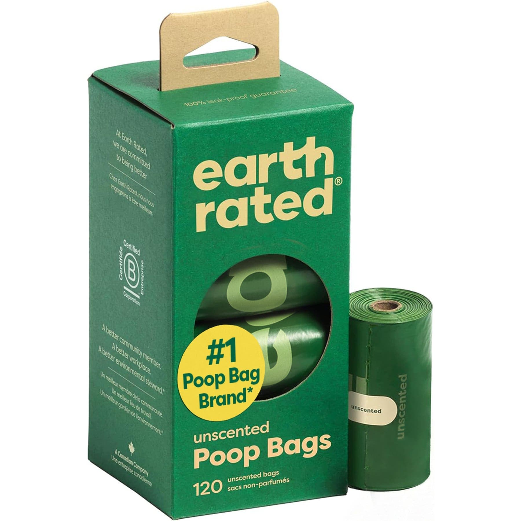 Earth Rated Dog Poop Bags, Refill Rolls, Unscented, 120 count