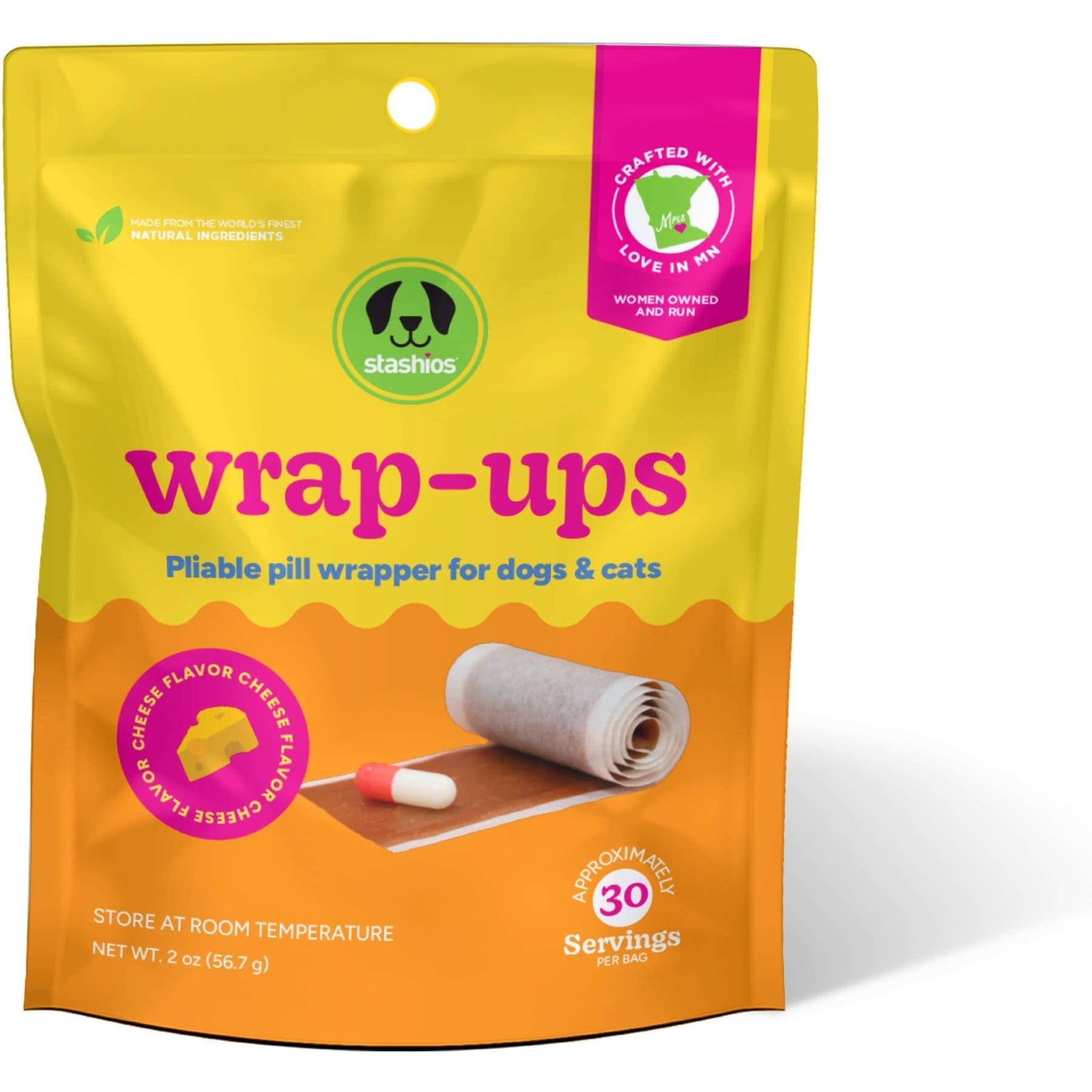 Stashios Wrap-Ups Cheese Pill Wrapper Dog & Cat Treat, 30 count