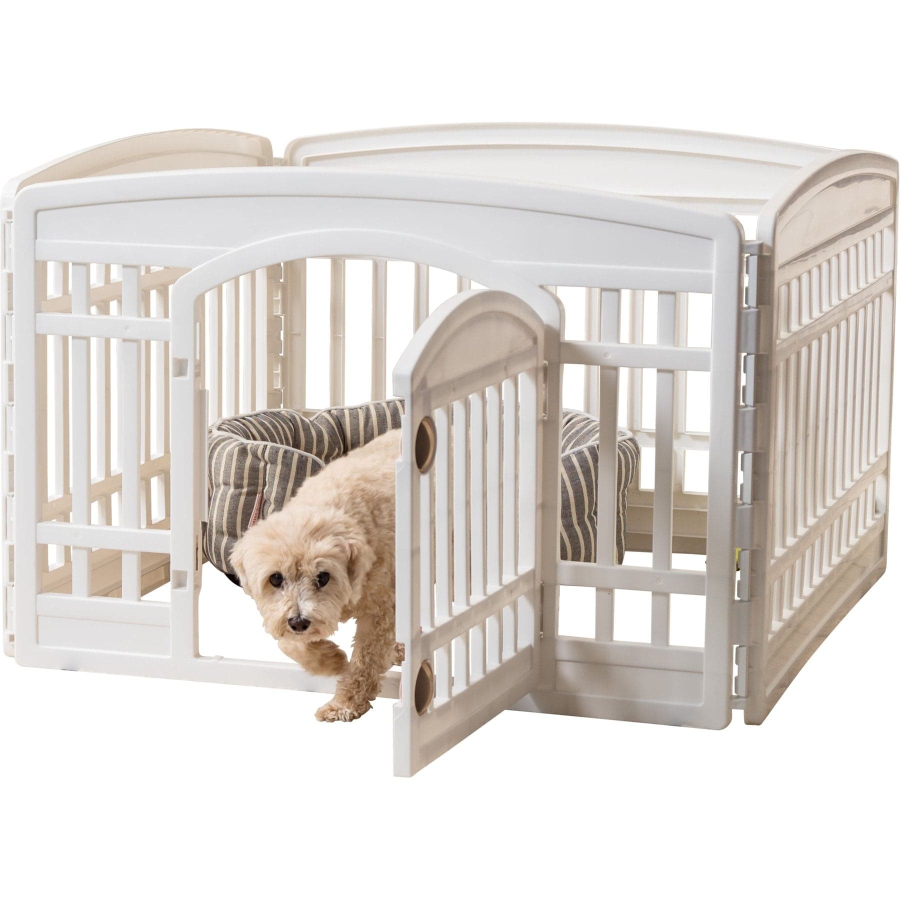 IRIS Exercise Dog Playpen with Door, White, Iris