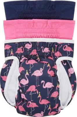 Frisco washable female dog diapers in navy, pink and flamingo print