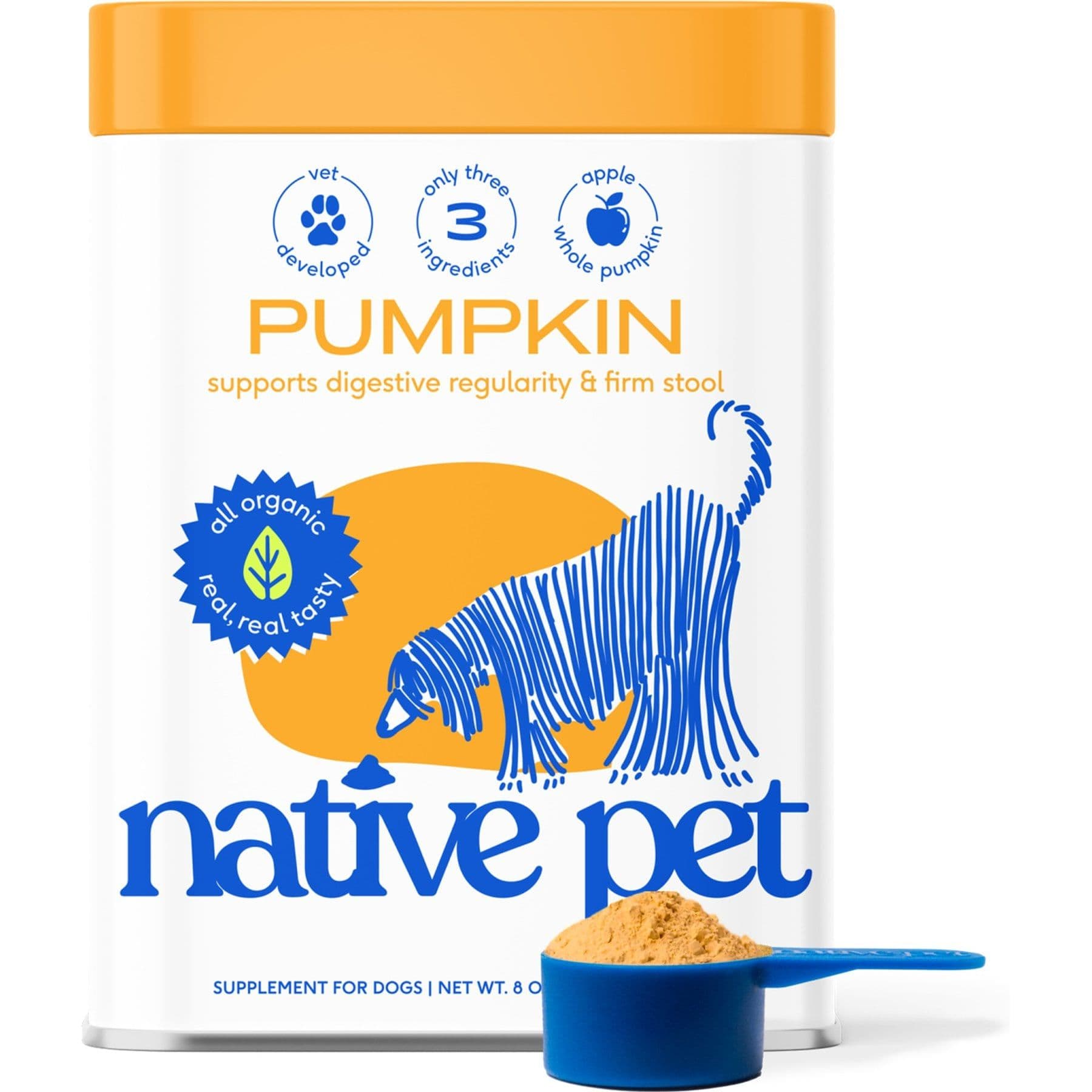 Native Pet Pumpkin Fiber Powder Organic, Human Grade Digestive Supplement for Dogs, 8-oz