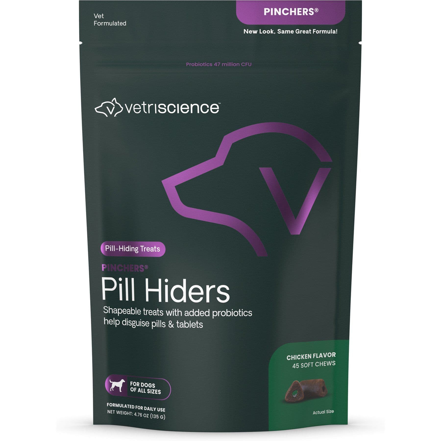 VetriScience Pinchers Pill Hiders Chicken Flavored Chews with Probiotics Non-Greasy Pill Wrap for Dogs, 45 count
