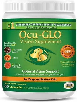 Animal Necessity Ocu-GLO Optimal Vision Support soft chew tub, 60 chewables for dogs and mature cats
