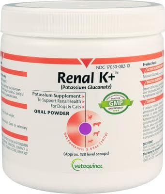 Vetoquinol Renal K+ potassium gluconate oral powder kidney supplement tub