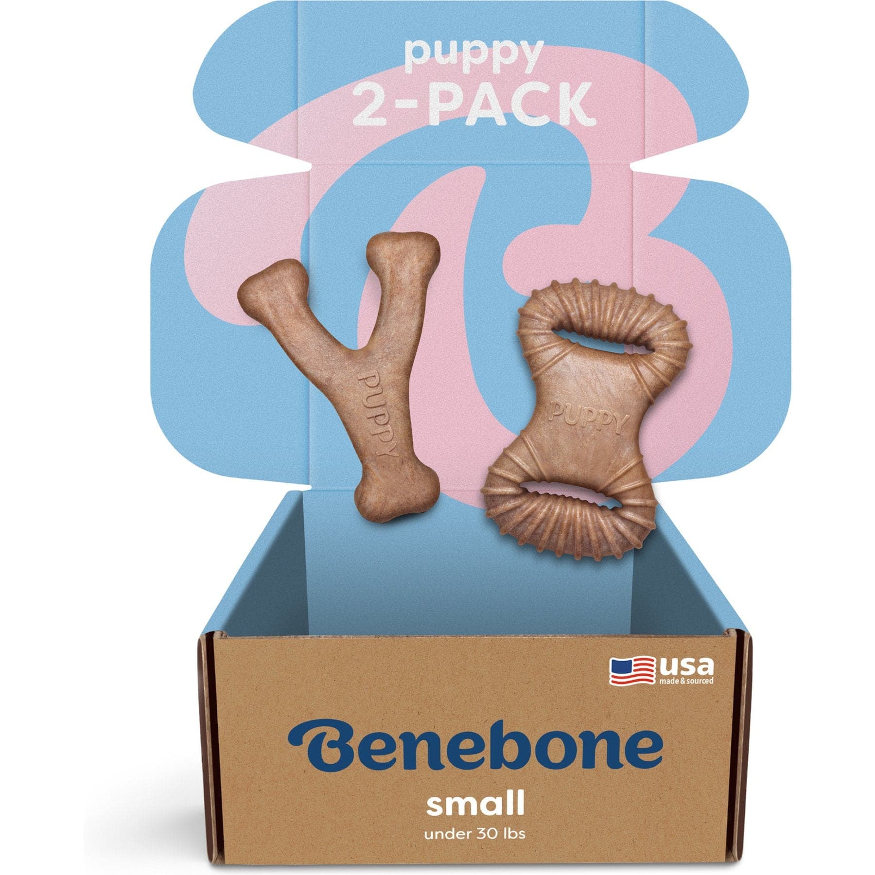 Benebone Puppy Dental Chew & Wishbone Bacon Flavor Dog Toys, Small, 2 count
