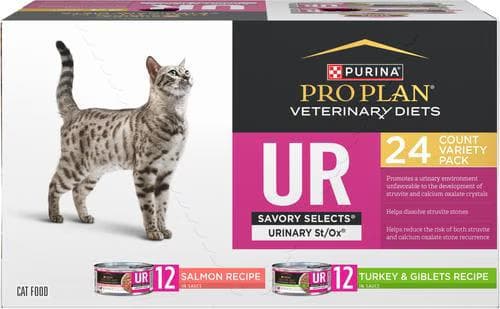 Purina Pro Plan Veterinary Diets UR Urinary St/Ox Savory Selects variety pack wet cat food, case of 24 cans