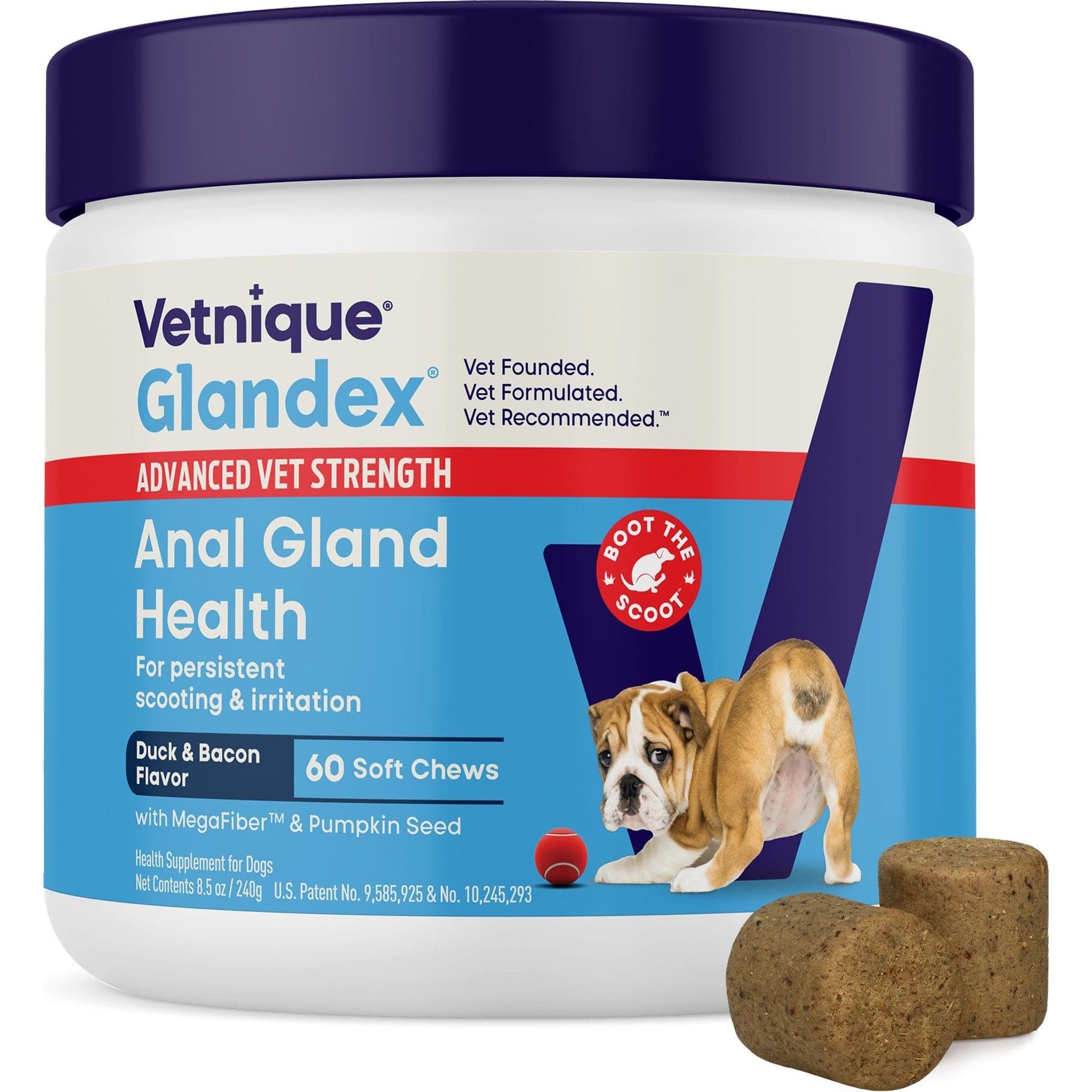 Vetnique Labs Glandex Anal Gland Support with Advanced Strength Duck & Bacon Flavor Fiber Supplement for Dogs, 60 count