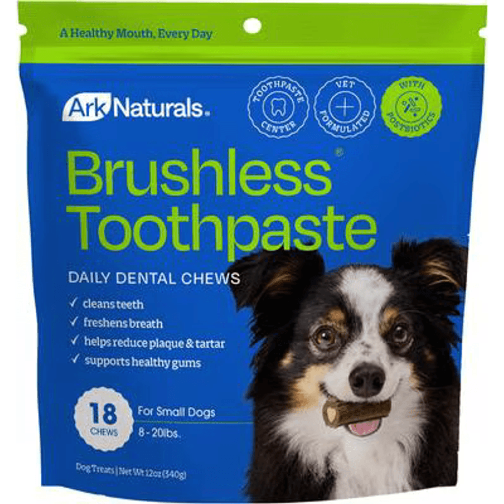 Ark Naturals Brushless Toothpaste daily dental chews bag for small dogs