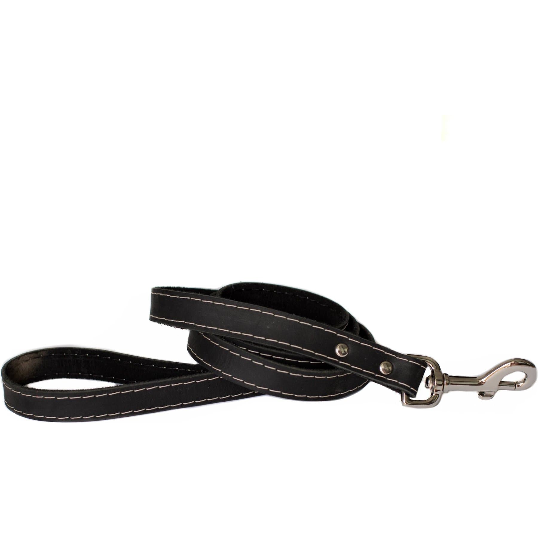 Euro-Dog Leather Dog Leash, Black, 6-ft long, 3/4-in wide