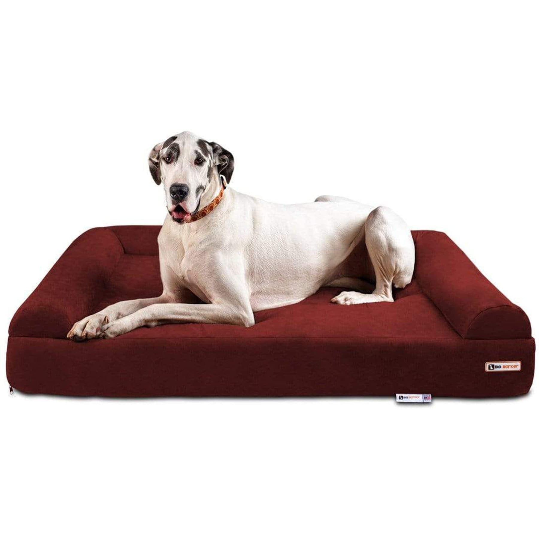 Big Barker Sofa Edition Orthopedic Bolster Dog Bed with Removable Cover, Burgundy, Giant