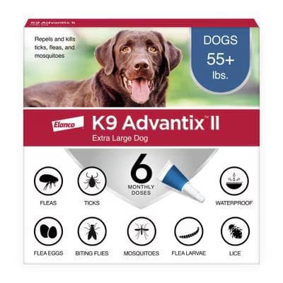 K9 Advantix II Flea and Tick Spot Treatment box for dogs over 55 pounds, 6 doses