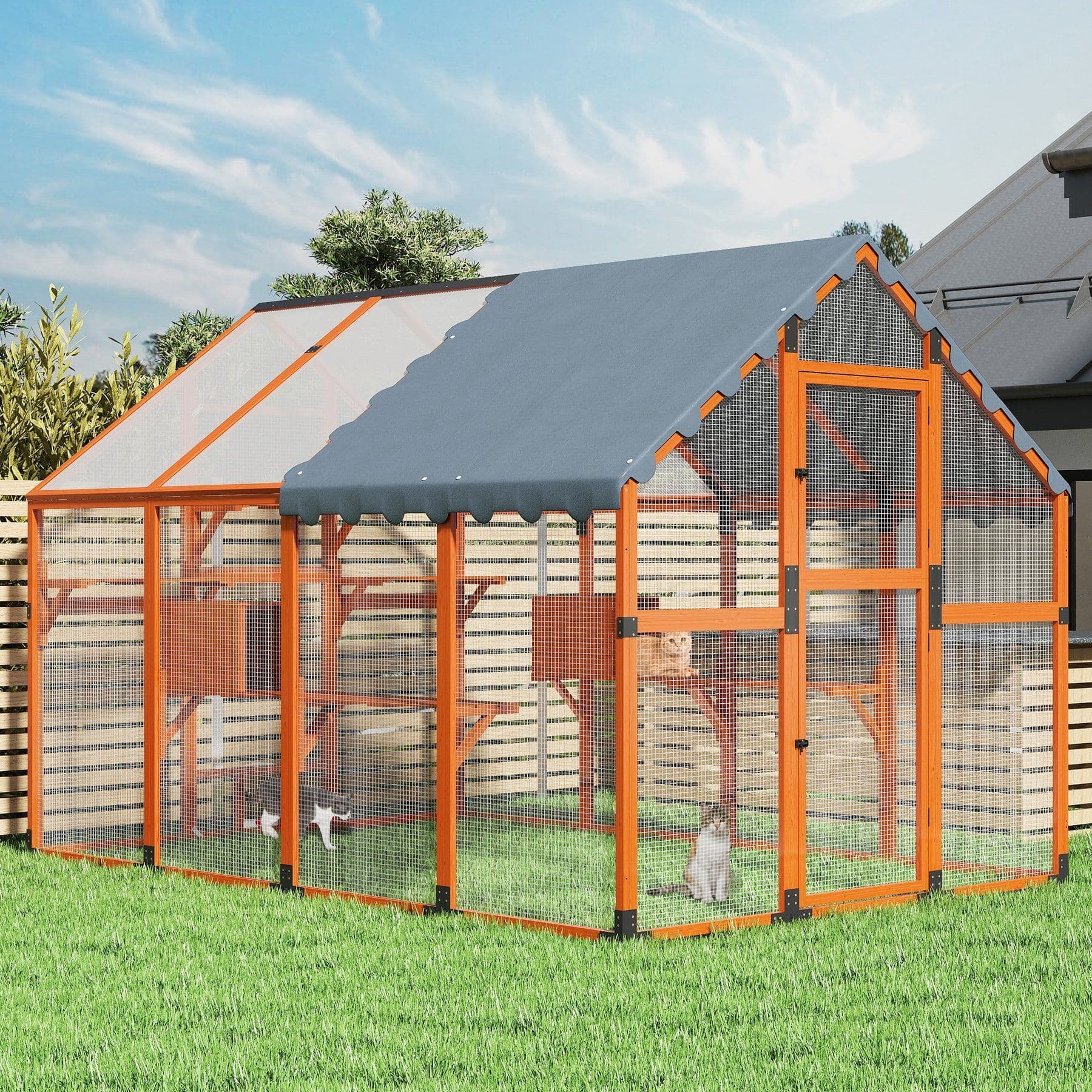 Coziwow orange walk-in cat enclosure with covered roof