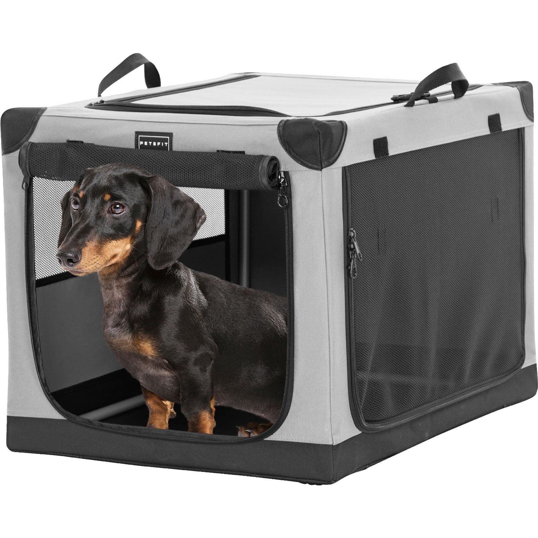 Petsfit Soft Sided 3-Door Collapsible Dog Crate, Grey, Small