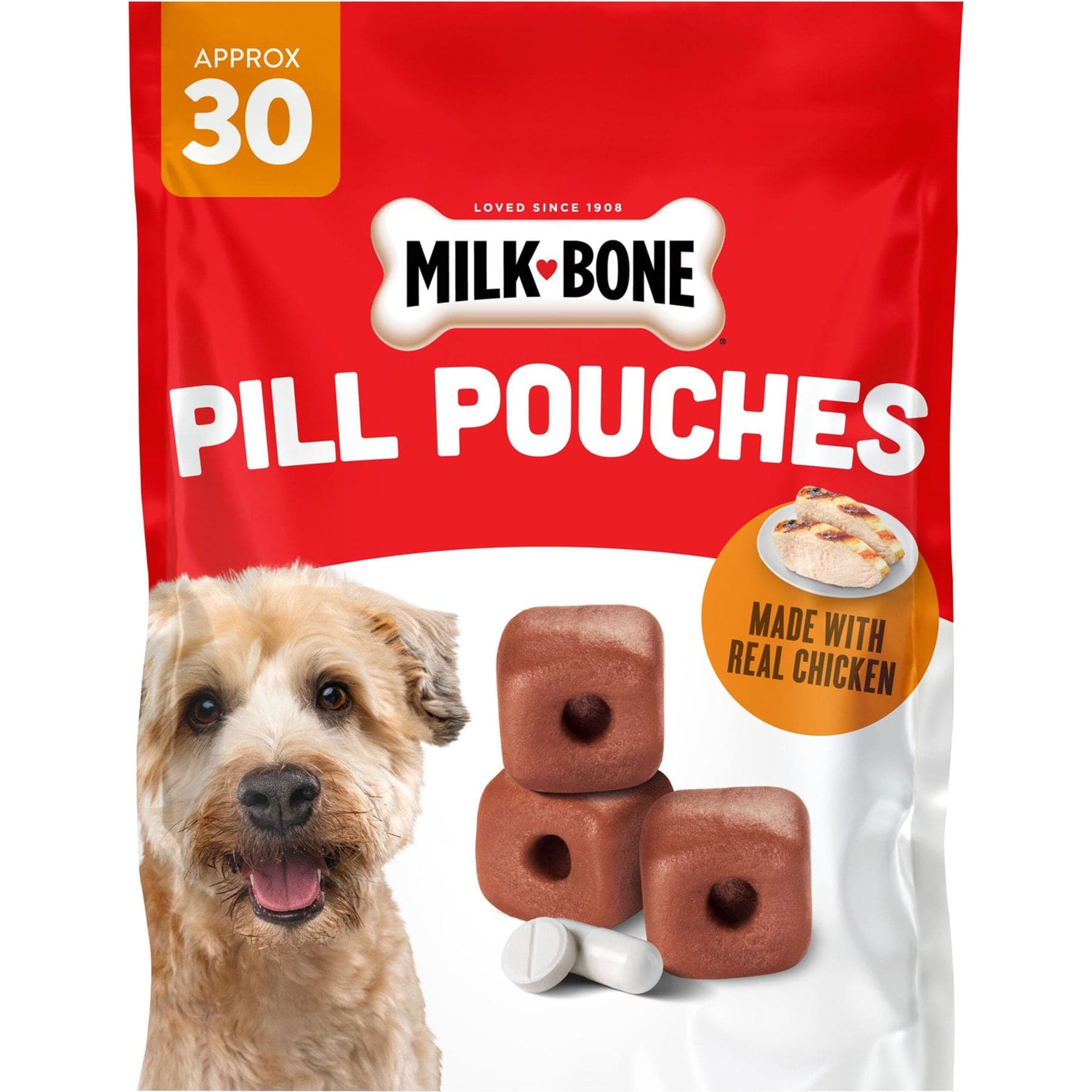 Milk-Bone Pill Pouches Real Chicken Flavor Soft & Chewy Dog Treats, 30 count bag