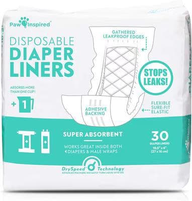 Package of Paw Inspired disposable dog diaper liners, 30 count