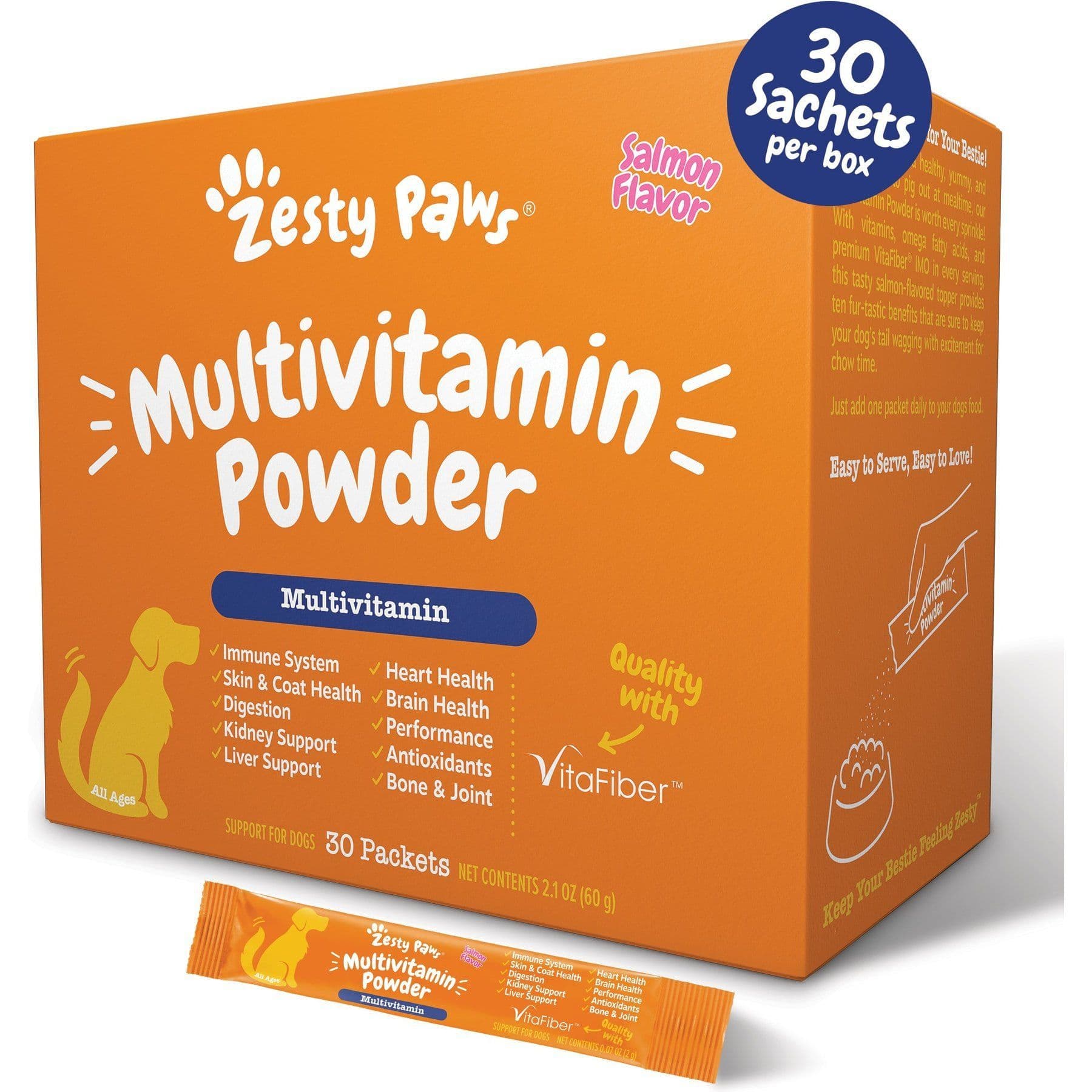Zesty Paws Multivitamin Powder Salmon Flavored Digestion, Mobility & Immune Supplement for Dogs, 30 count